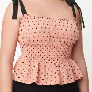 Unique Vintage Coral & Black Clip Dot Breezy Babe Crop Top - XL